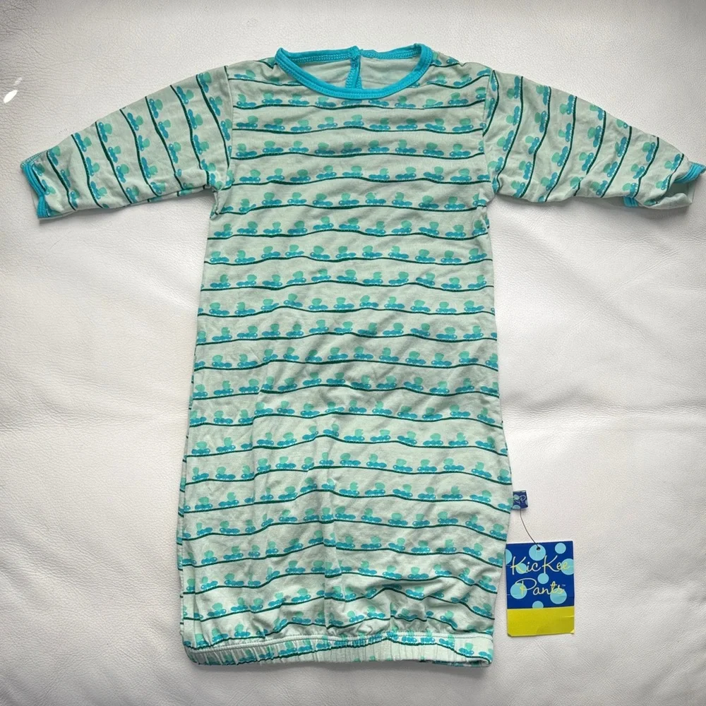 NWT Kickee Pants Gown Baby Pajamas Aloe Print Layette l 3-6 month